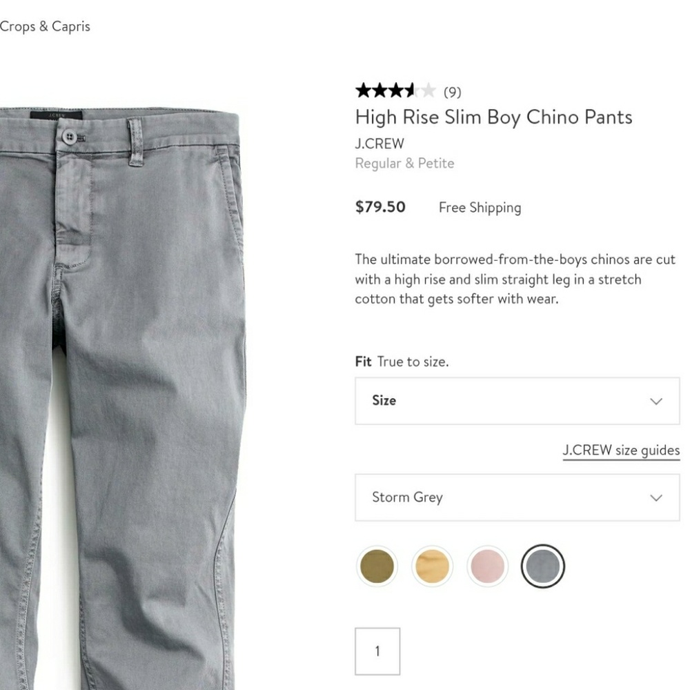 J. Crew high rise slim boy grey chino pant